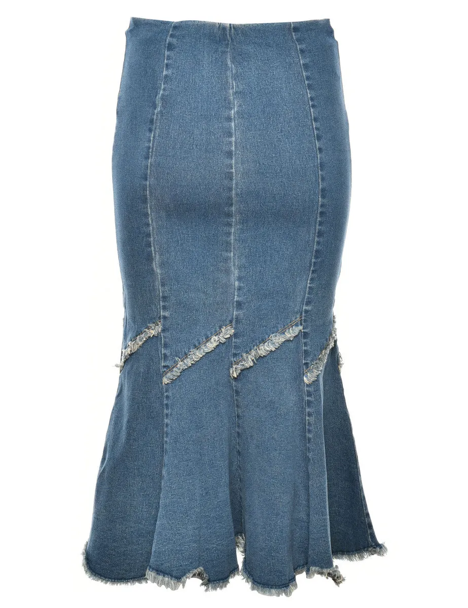 1990s Pleated & Raw Hem Denim Skirt - S