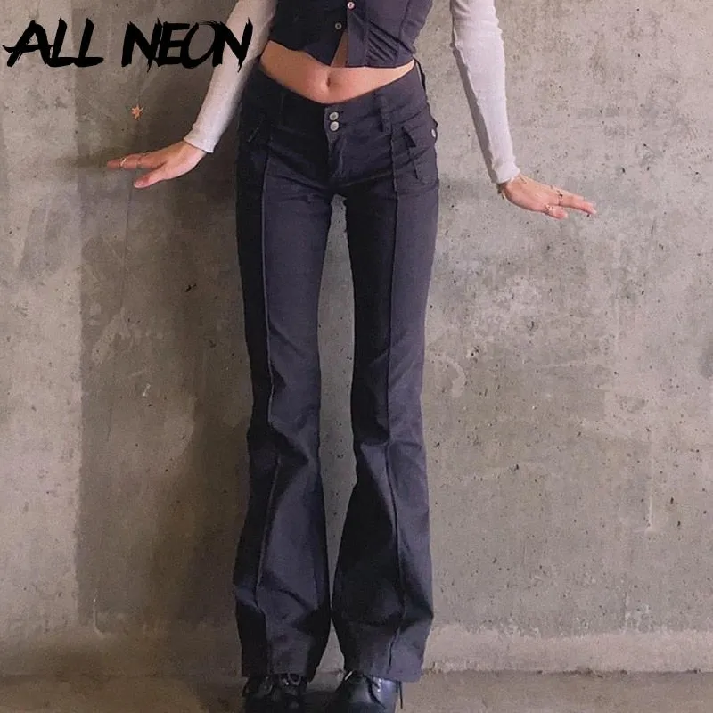 2021 ALLNeon Indie Aesthetics Slim Low Waist Flare Pants Sizes S -L