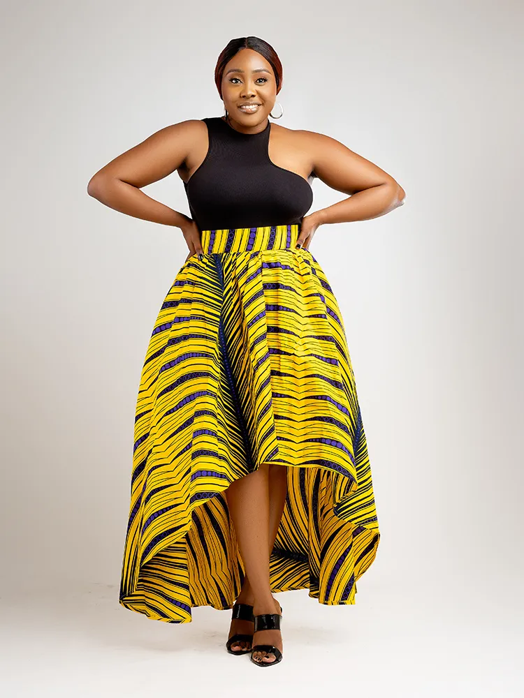 African Print Imani High Low Maxi Skirt