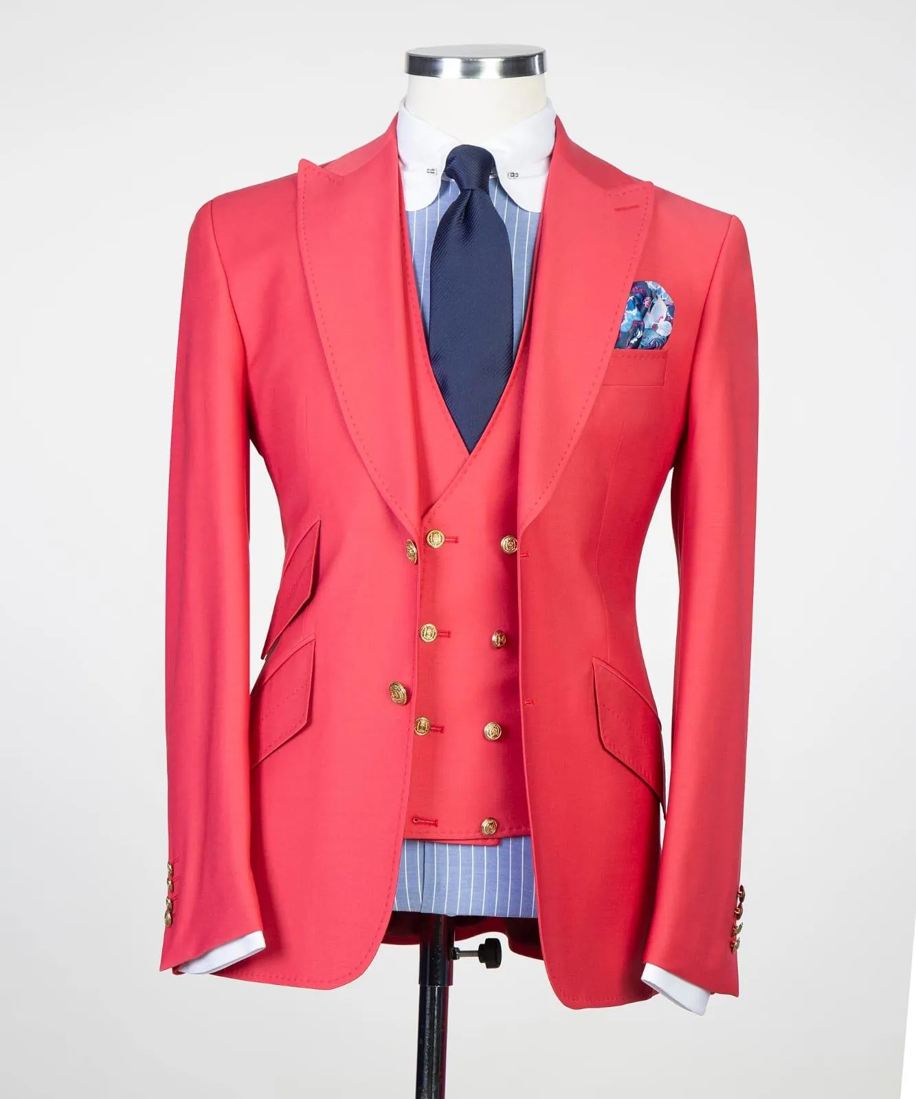 Alistair Trendy Red Three-Piece Peak Lapel Prom Suits for Men