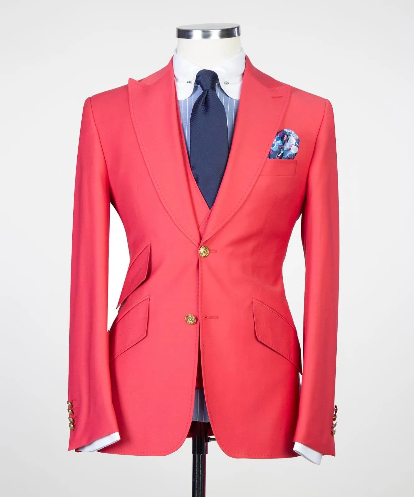 Alistair Trendy Red Three-Piece Peak Lapel Prom Suits for Men