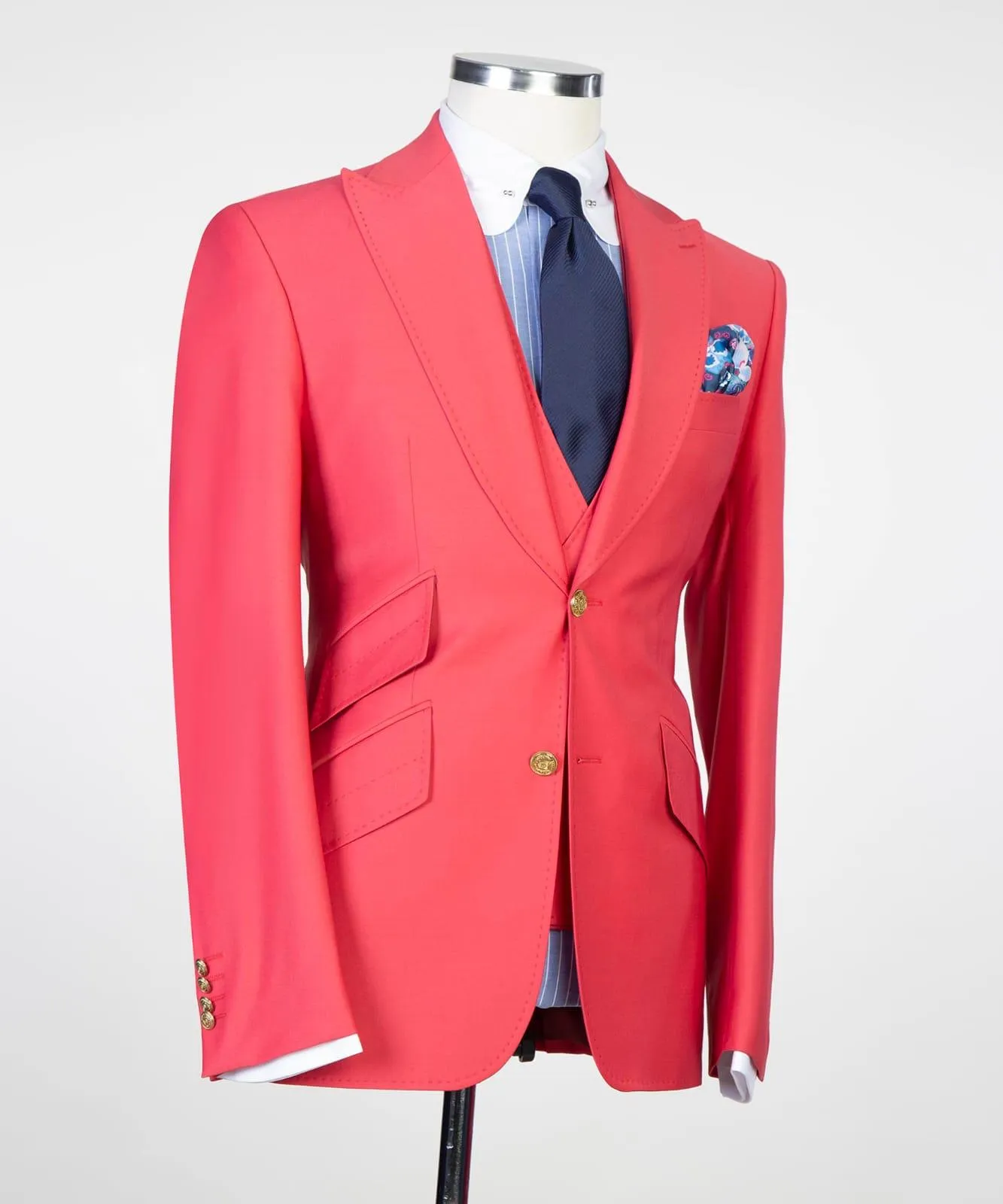 Alistair Trendy Red Three-Piece Peak Lapel Prom Suits for Men