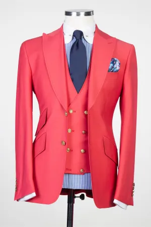 Alistair Trendy Red Three-Piece Peak Lapel Prom Suits for Men