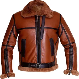 Aviator Brown Bomber Leather Jacket