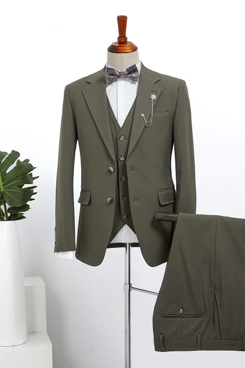 Bard Elegant Dark Green Three Pieces Slim Fit Custom Business Suit