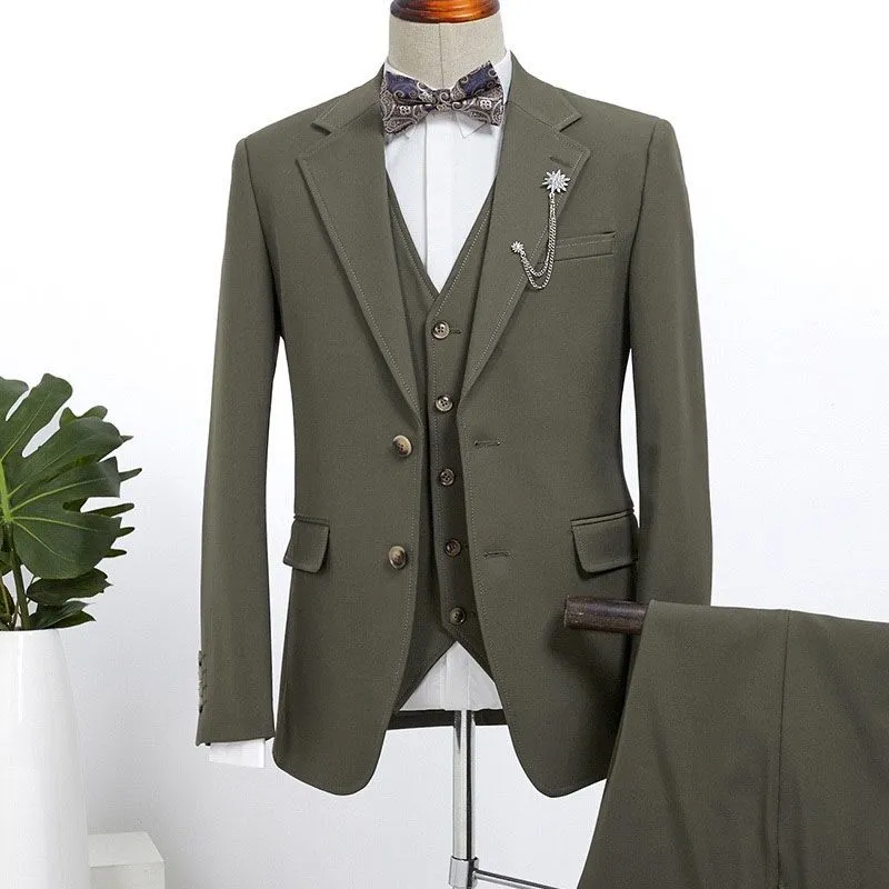 Bard Elegant Dark Green Three Pieces Slim Fit Custom Business Suit