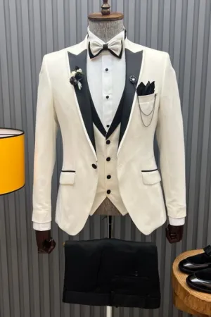 Barton Fancy White Peaked Lapel Three-Piece Prom Suit