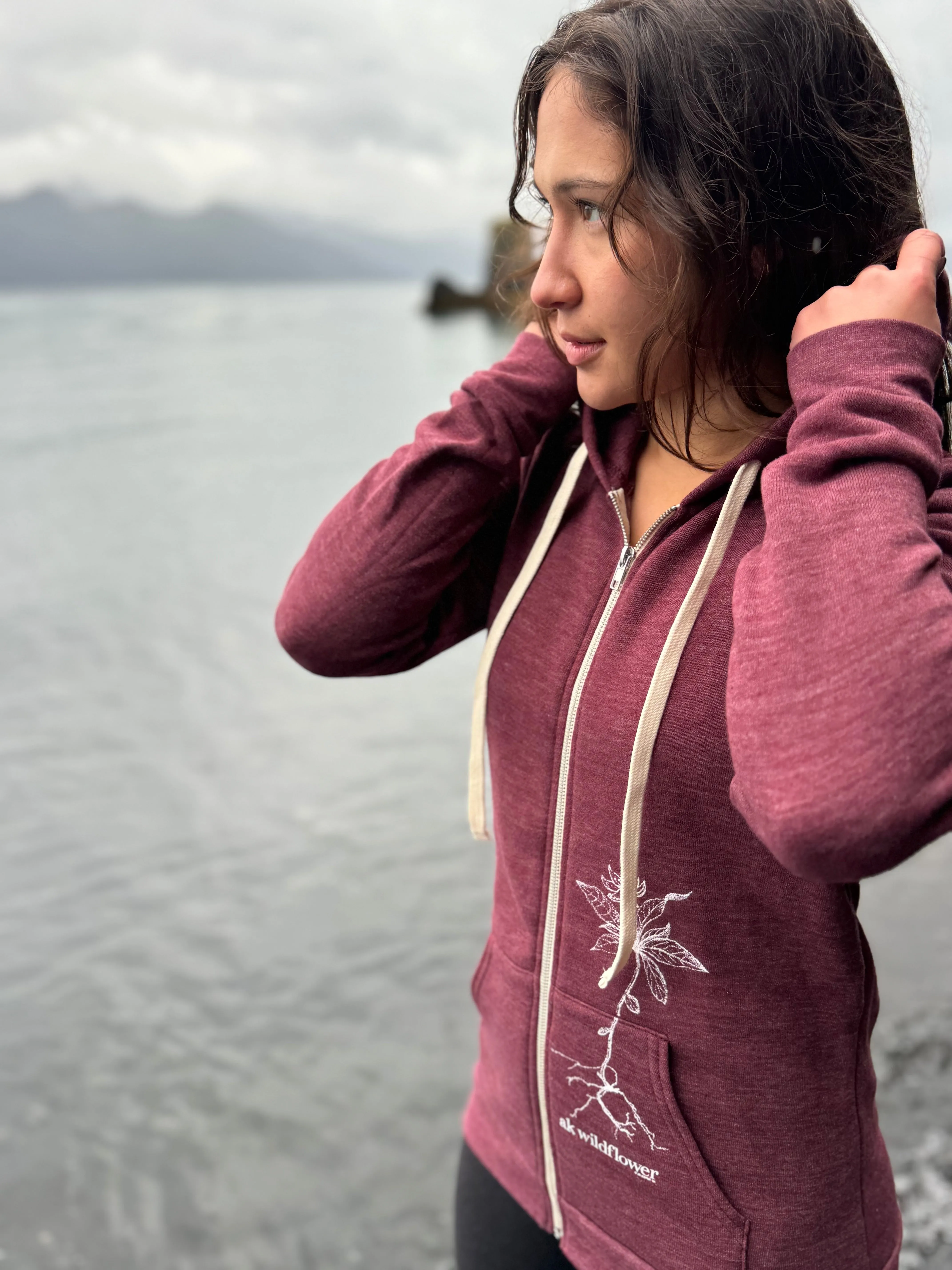 Beach Rose AK Wildflower Triblend Zipped Hoody $69.00