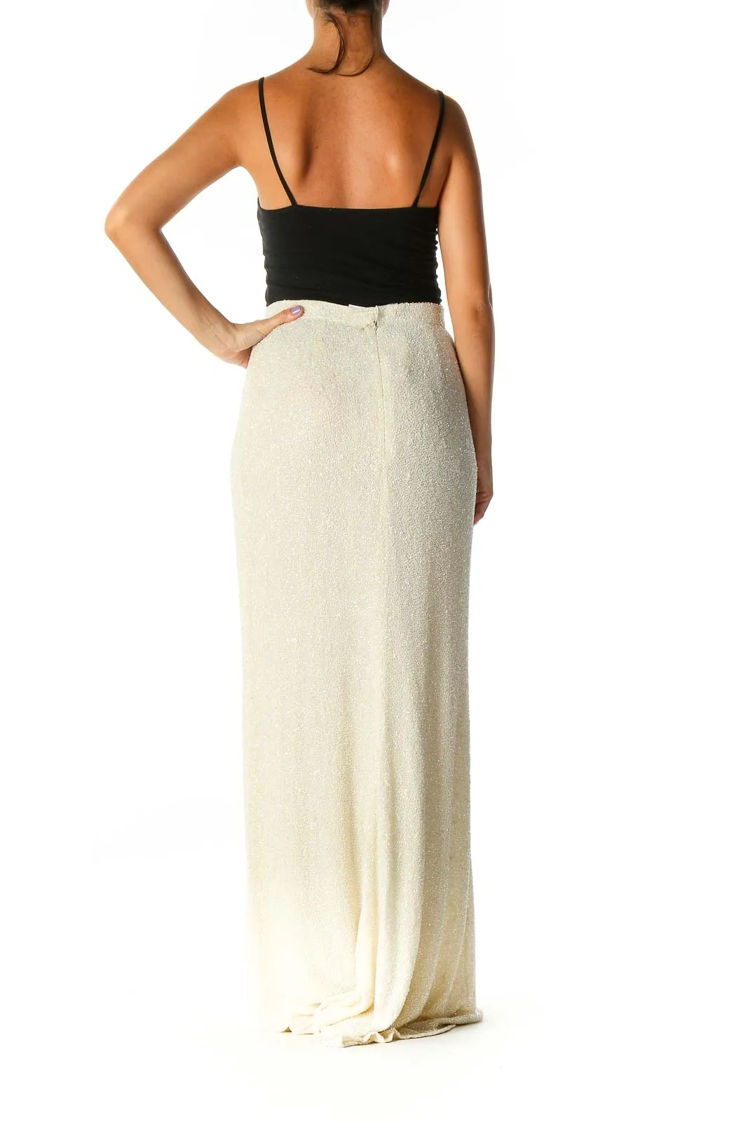 Beige Sequin Formal Maxi Skirt