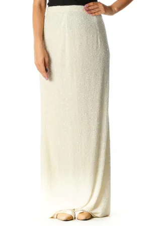 Beige Sequin Formal Maxi Skirt