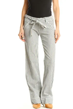 Beige Striped All Day Wear Wide Leg Trousers