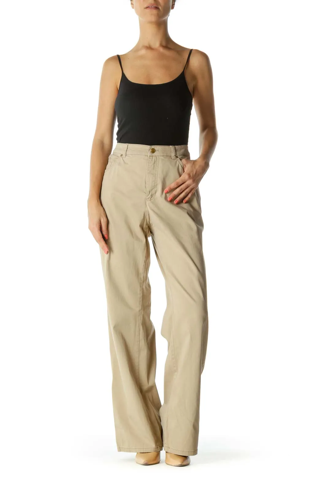 Beige Wide-Leg Khakis