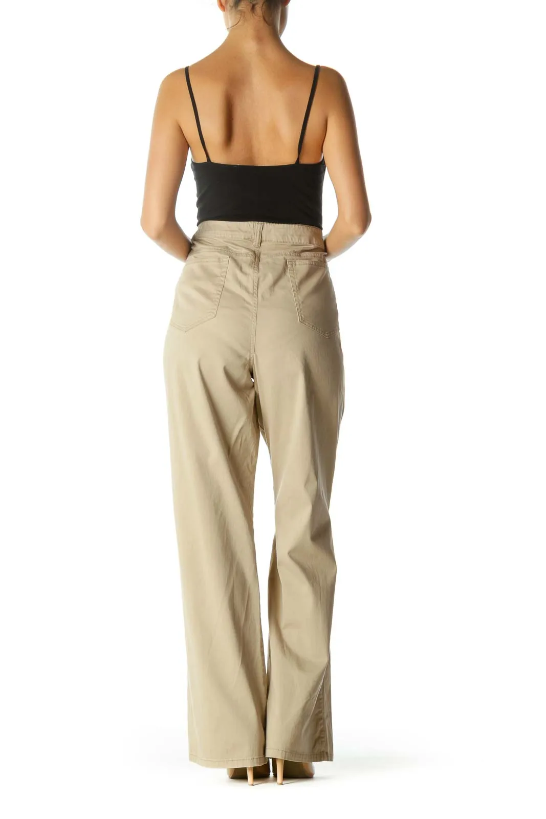 Beige Wide-Leg Khakis