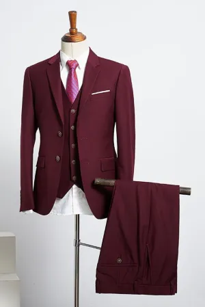 Ben Gorgeous Burgundy Three Pieces Slim Fit Tailored Business Suit