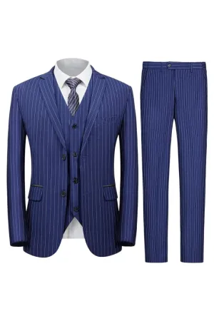 Bernie Elegant Deep Blue Three-Piece Notched Lapel Men's Business Suit