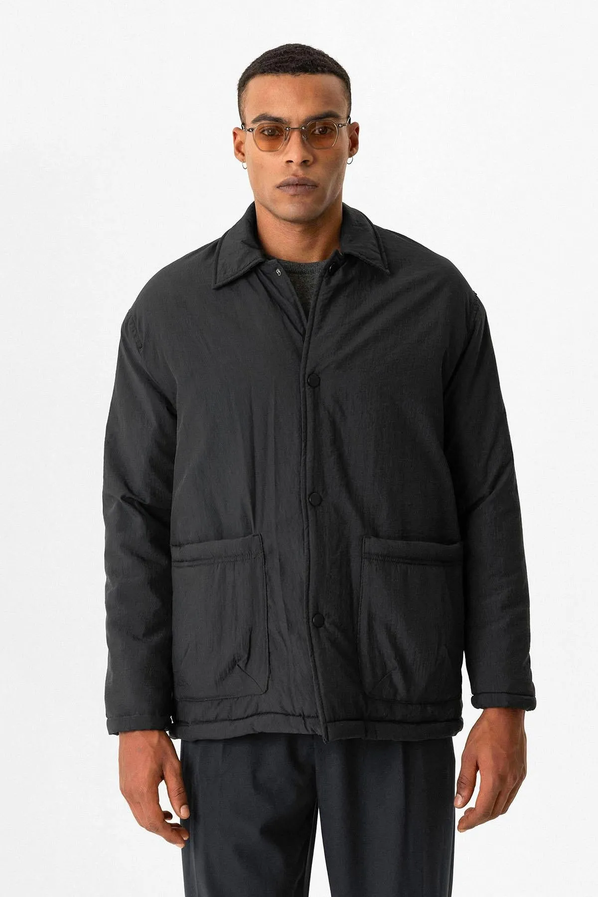 Black Lightly Padded Men's Jacket with Cargo Pockets - Wessi