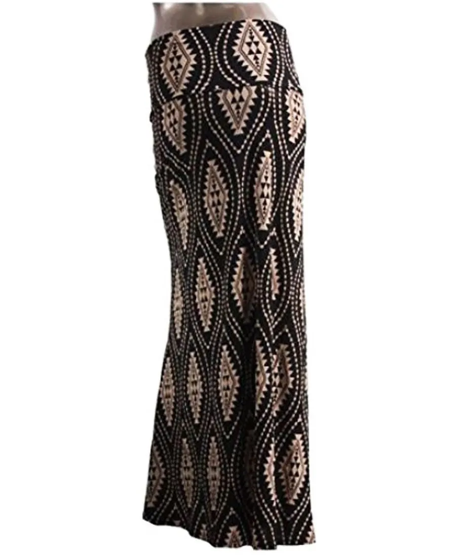 Black Nude Diamond Foldover Maxi Skirt