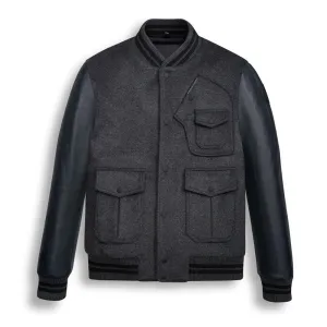 Black Wool Varsity Bomber Jacket