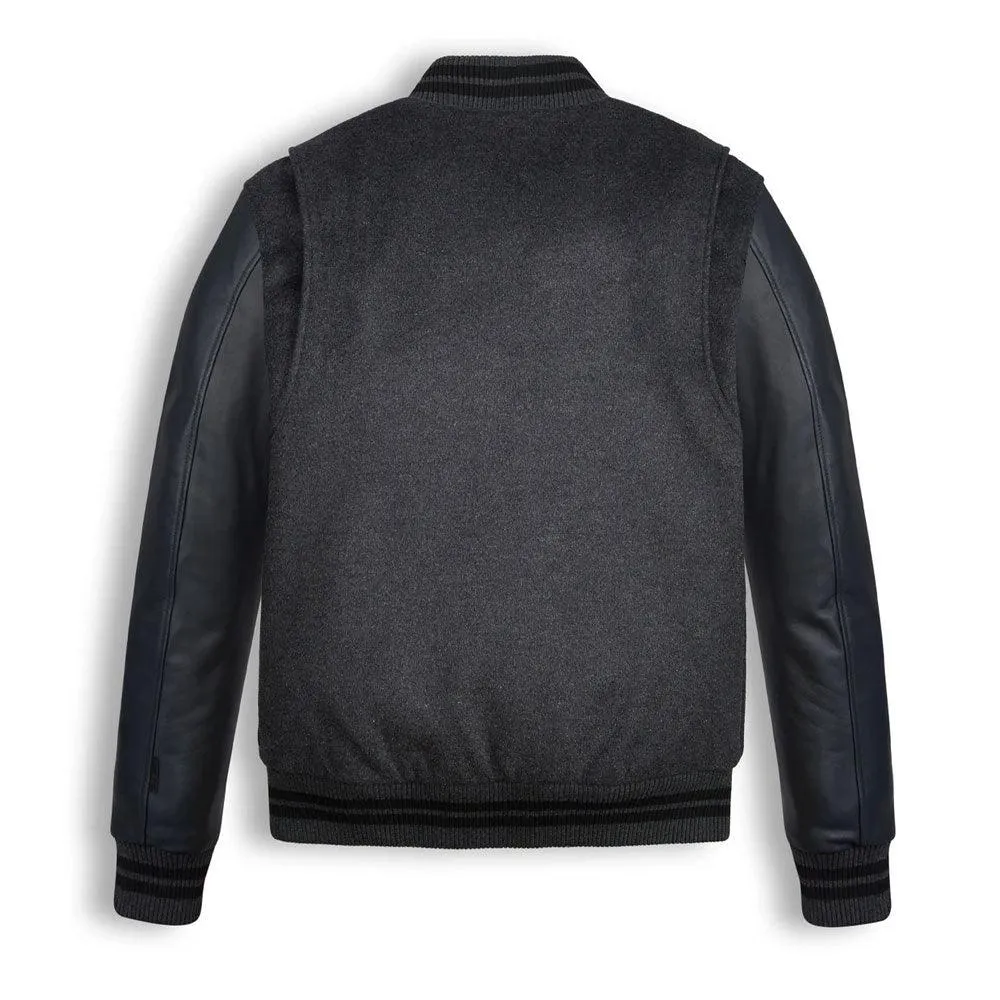 Black Wool Varsity Bomber Jacket