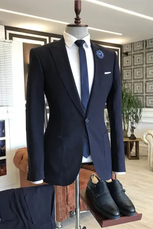 Burnell Navy Blue Bespoke Peaked Lapel Business Attire for Men