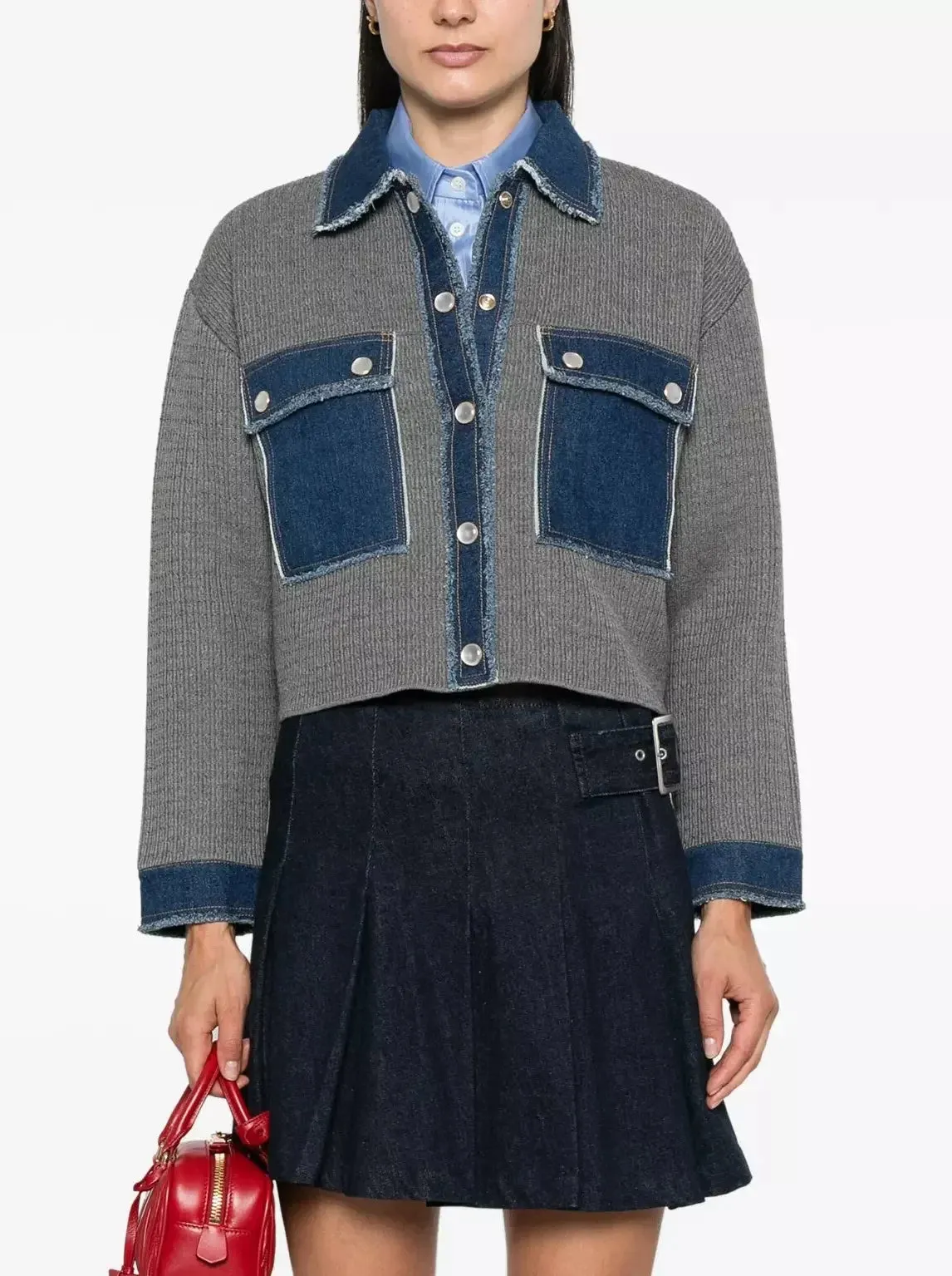 Cable Knit Denim Cardigan Jacket