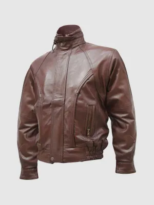 Chocolate Brown Leather Bomber Jacket Men