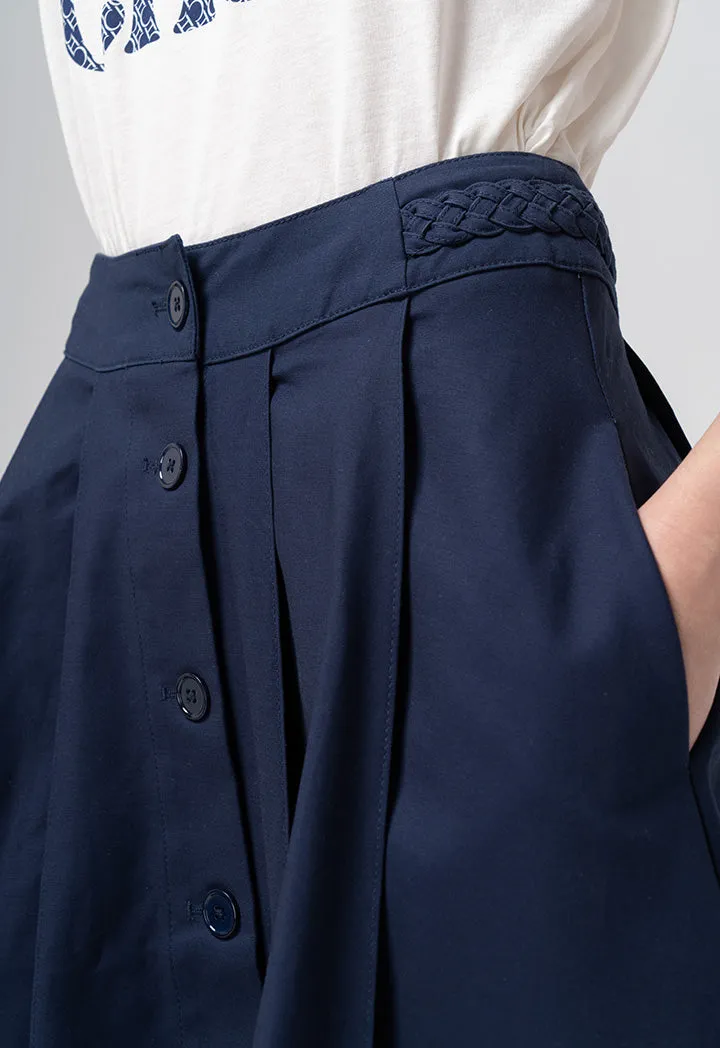 Choice Solid Box Pleated Box Pleated Skirt Navy