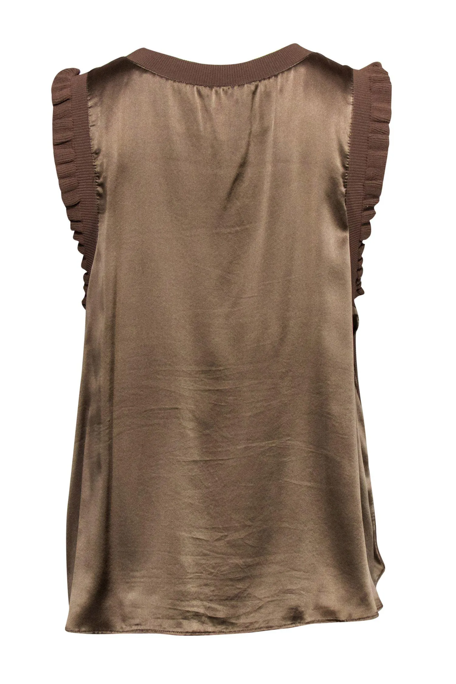 Cinq a Sept - Taupe Satin & Ribbed Knit Tank Sz XL