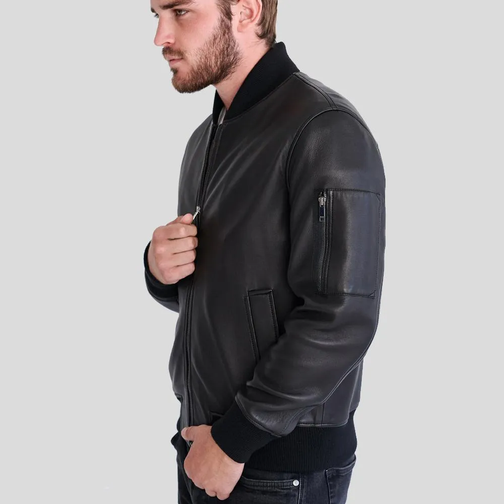 Clark Black Bomber Lambskin Leather Jacket for Men