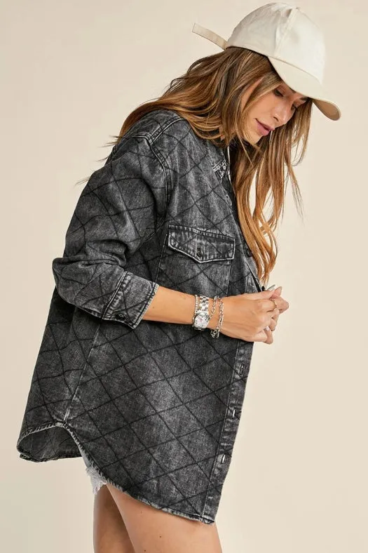 Classic Quilt Stitch Design Denim Jacket Black Denim