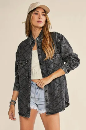 Classic Quilt Stitch Design Denim Jacket Black Denim