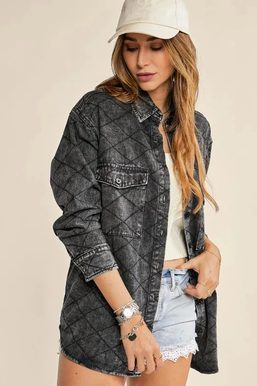 Classic Quilt Stitch Design Denim Jacket Black Denim