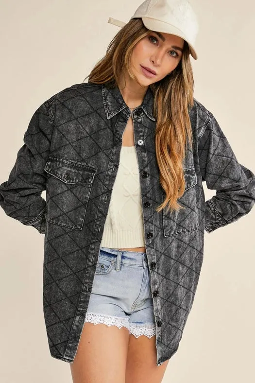 Classic Quilt Stitch Design Denim Jacket Black Denim