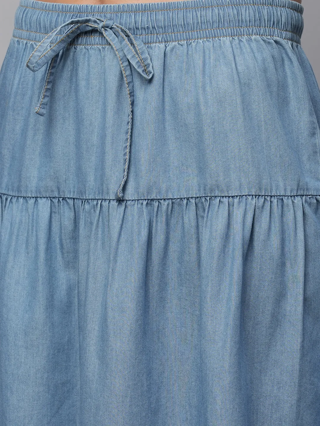 Cotton Tencel Denim Pull On Flared Skirt