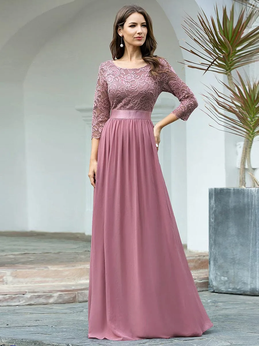 Custom Size See-Through Maxi Lace Evening Dress with Half Sleeve