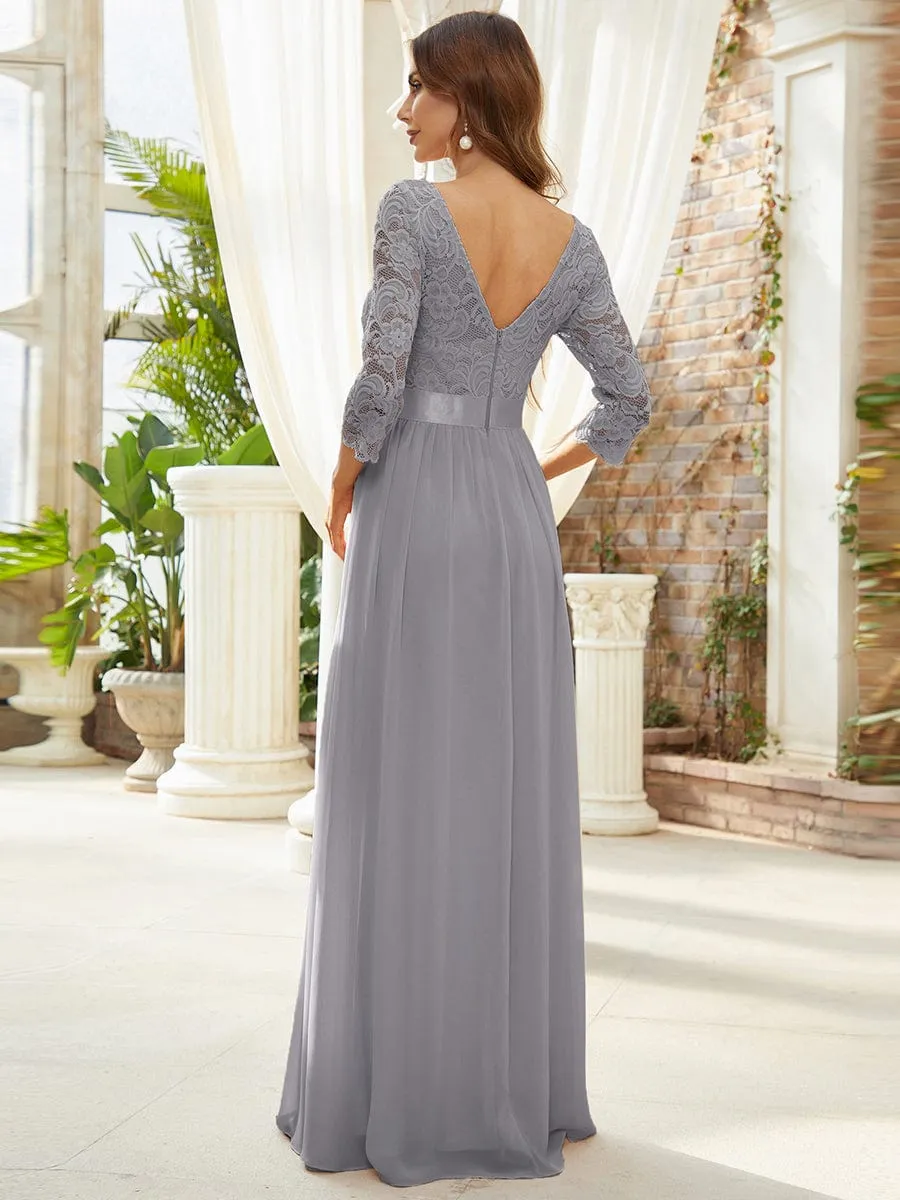 Custom Size See-Through Maxi Lace Evening Dress with Half Sleeve