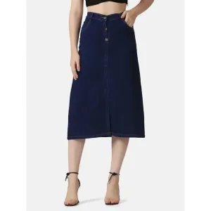 Dark Blue A-Line Below Knee Women Denim Skirt