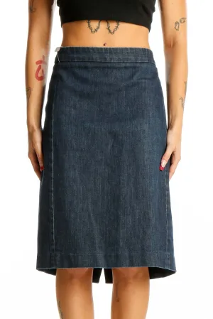 Dark Blue Denim A-Line Midi Skirt