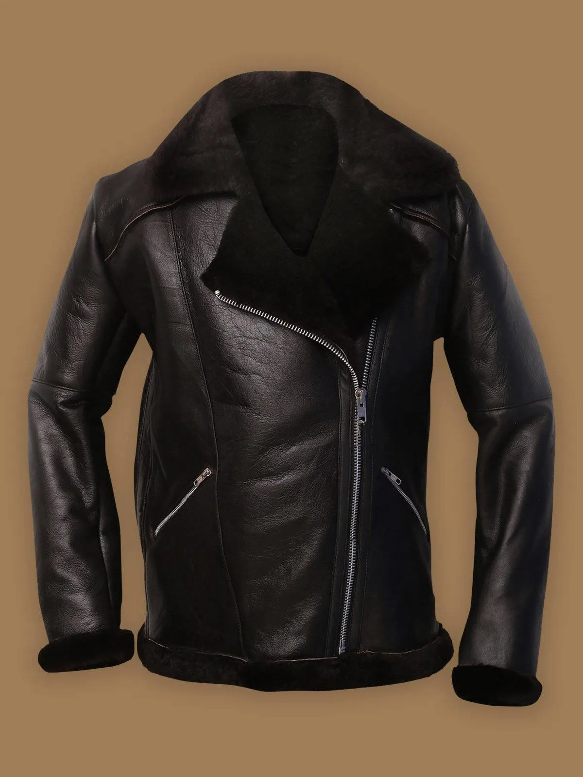 Dark Brown Aviator Shearling Bomber Leather Jacket