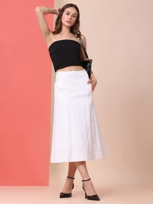 DENIM PANELLED FIT N FLARE SKIRT