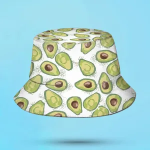 Double-Side-Wear Summer Bucket Hat Funny Bucket Hats Unisex Print Beach Sun Cap Reversible Avocado White