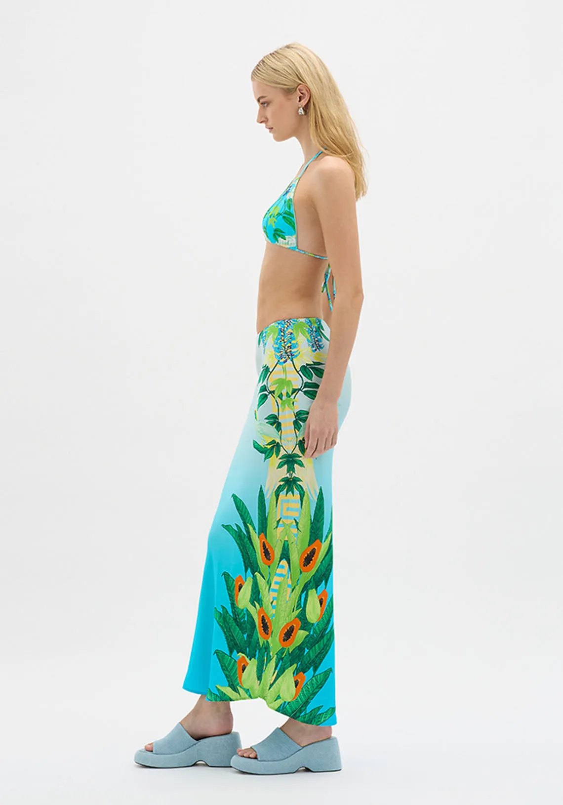 EDEN ILLUSTRATED MAXI SKIRT BLUE