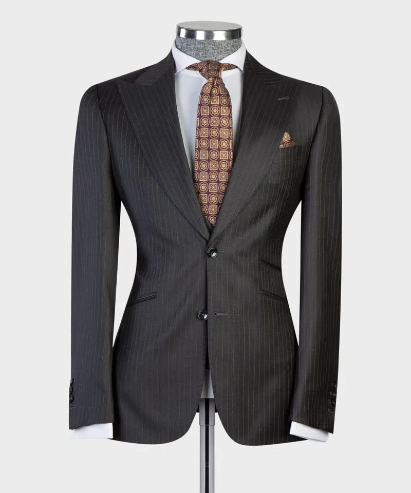 Elmer Black Striped Peaked Lapel Three-Piece Business Suit for Men