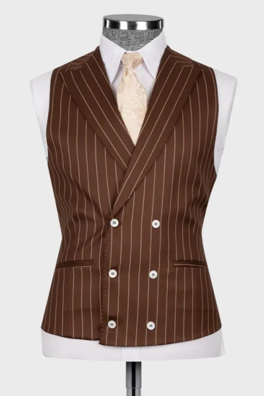 Ernest Brown Striped Three-Piece Peaked Lapel Business Men's Suit