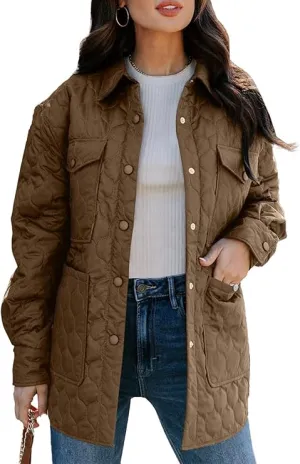 EVALESS Quilted Jackets for Women Lightweight Long Sleeve Button Down Puffer Jacket