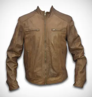 Exotic Camel Brown Leather Jacket For Men