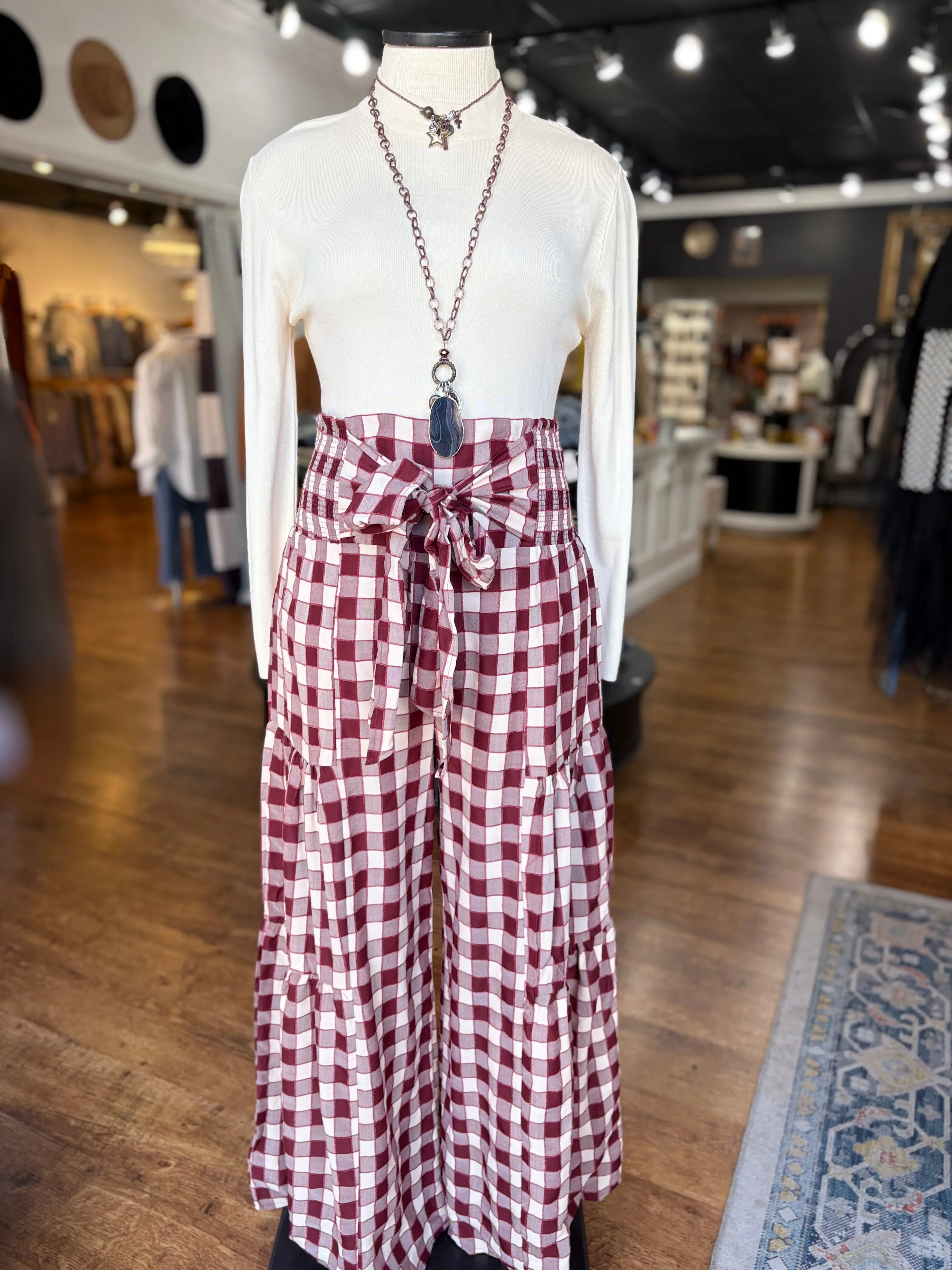 Falling For You Gingham Wide Leg Pants