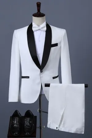 Fashion White One Button Two-Piece Prom Suit with Black Shawl Lapel