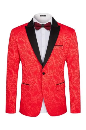 Ford Chic Red Peaked Lapel Two-Piece Jacquard Prom Suit For Men