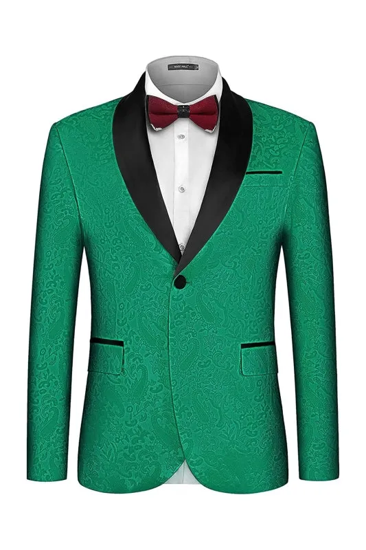 Frank Modern Green Jacquard Shawl Collar Groom's Wedding Suit